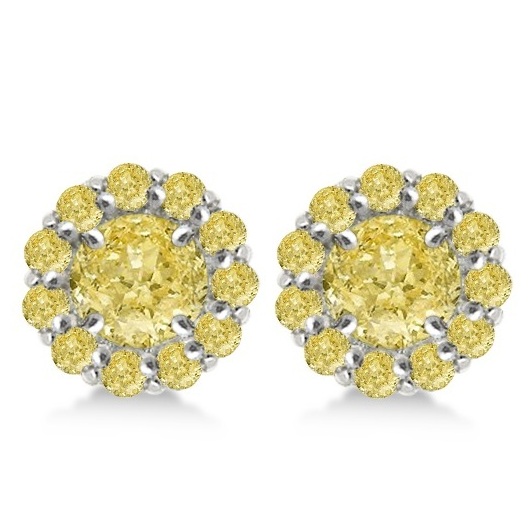 Round Yellow Diamond Earring Jackets for 7mm Studs 14K W. Gold (0.90t)