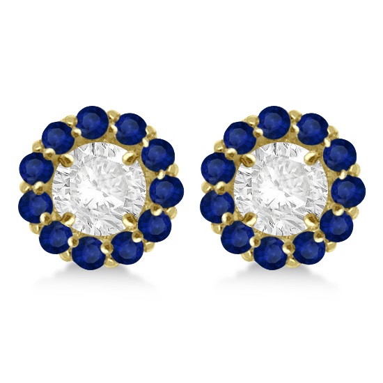 Round Blue Sapphire Earring Jackets 7mm Studs 14K Yellow Gold (1.32ct)