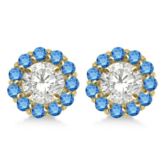 Round Blue Diamond Earring Jackets for 8mm Studs 14K Yellow Gold 1.00t