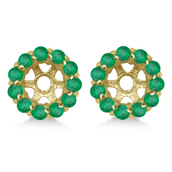 Round Emerald Earring Jackets for 5mm Studs 14K Yellow Gold (1.08ct)