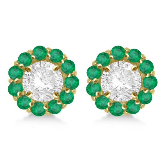 Round Emerald Earring Jackets for 5mm Studs 14K Yellow Gold (1.08ct)