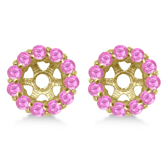 Round Pink Sapphire Earring Jackets 5mm Studs 14K Yellow Gold (1.08ct)