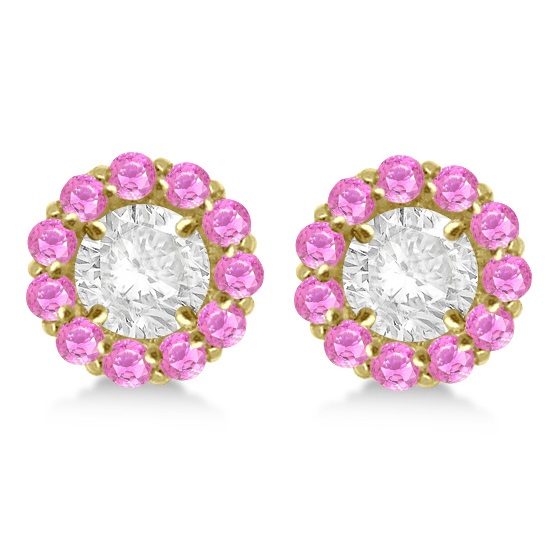 Round Pink Sapphire Earring Jackets 5mm Studs 14K Yellow Gold (1.08ct)
