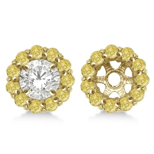 Round Yellow Diamond Earring Jackets for 4mm Studs 14K Y. Gold 0.64ct