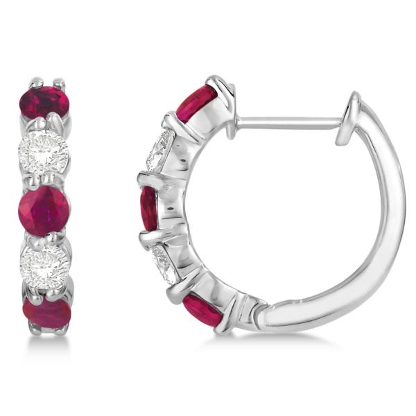 Prong Set Lab Ruby & Lab Grown Diamond Hoop Earrings 14k White Gold (1.94ct)