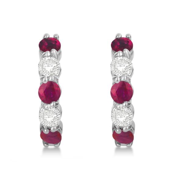 Prong Set Lab Ruby & Lab Grown Diamond Hoop Earrings 14k White Gold (1.94ct)