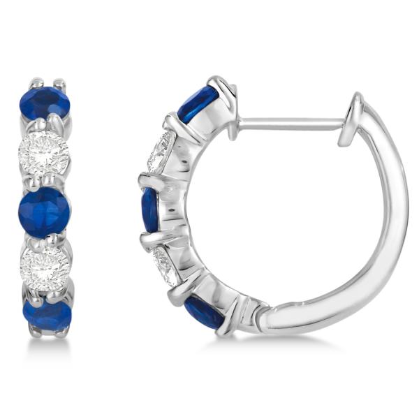 Prong Set Lab Blue Sapphire & Lab Grown Diamond Hoop Earrings 14k White Gold (2.06ct)