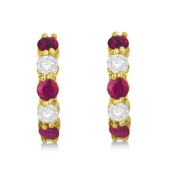 Prong Set Lab Ruby & Lab Grown Diamond Hoop Earrings 14k Yellow Gold (1.94ct)