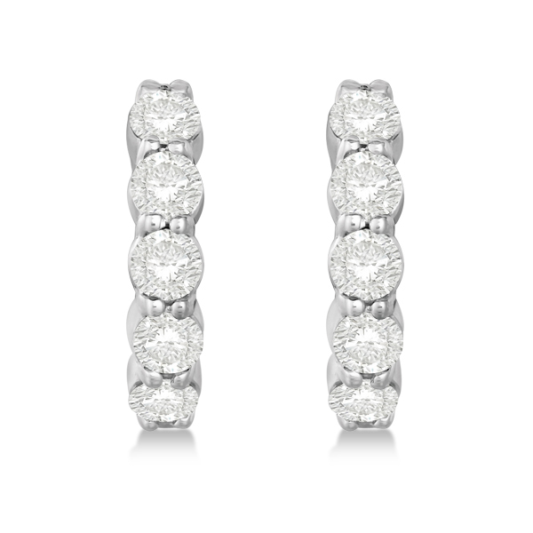 Hinged Hoop Diamond Huggie Style Earrings 14k White Gold (1.51ct)