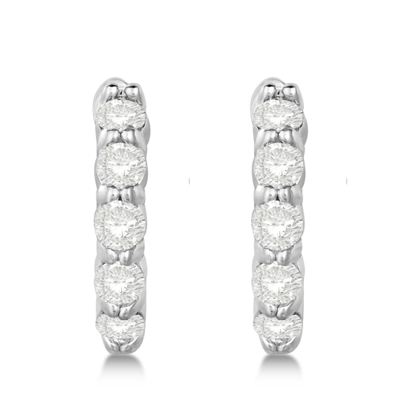 Hinged Hoop Diamond Huggie Style Earrings 14k White Gold (0.50ct)