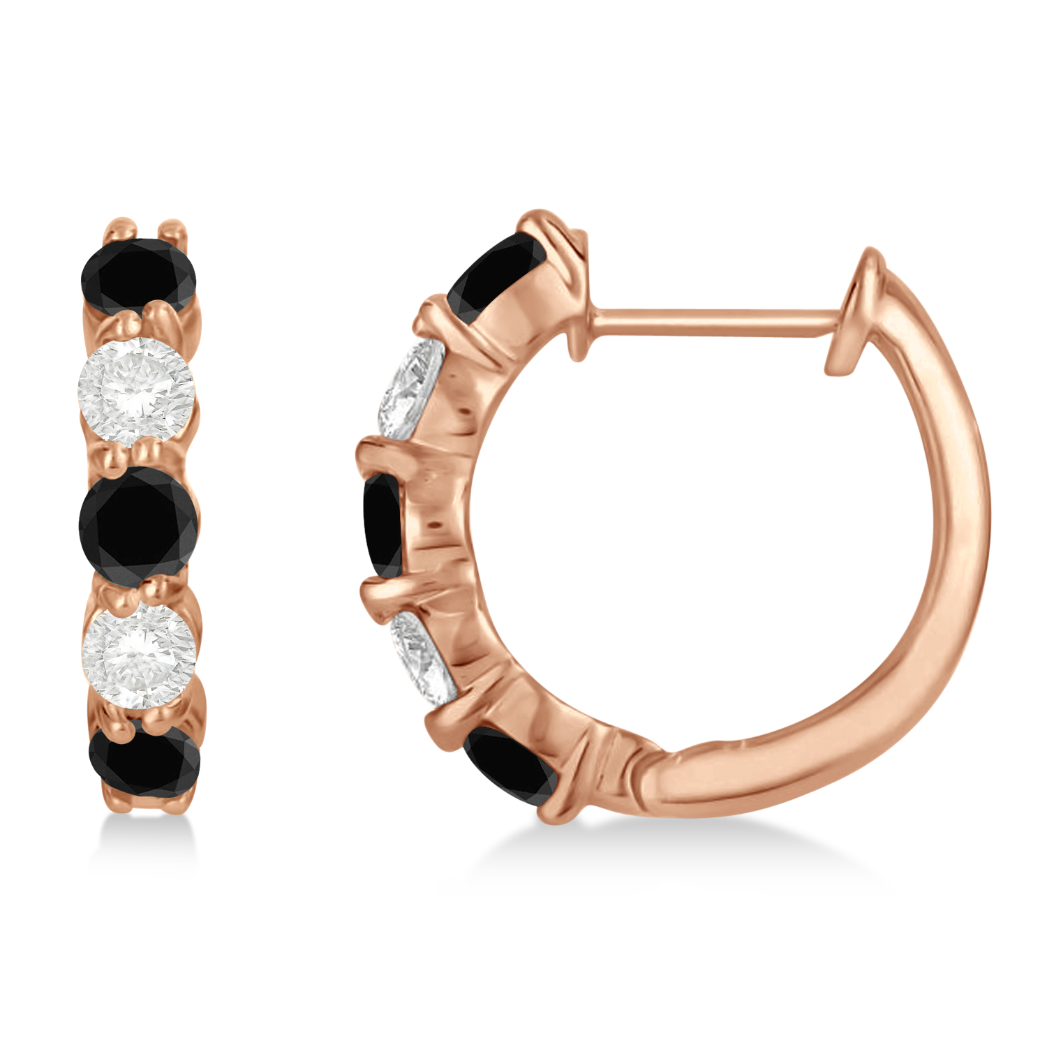 Prong Set Black & Lab White Diamond Hoop Earrings 14k Rose Gold (1.94ct)