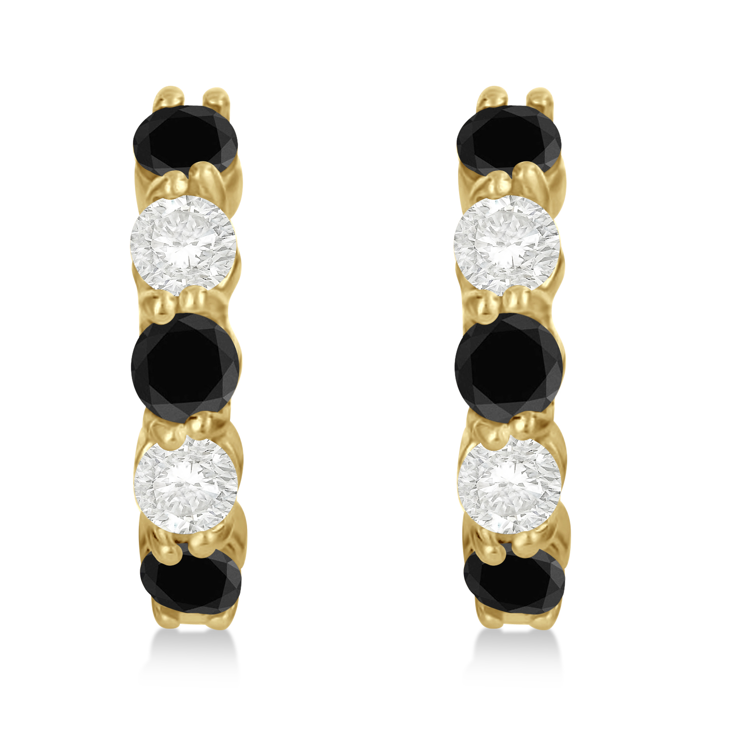 Prong Set Black & Lab White Diamond Hoop Earrings 14k Yellow Gold (1.94ct)
