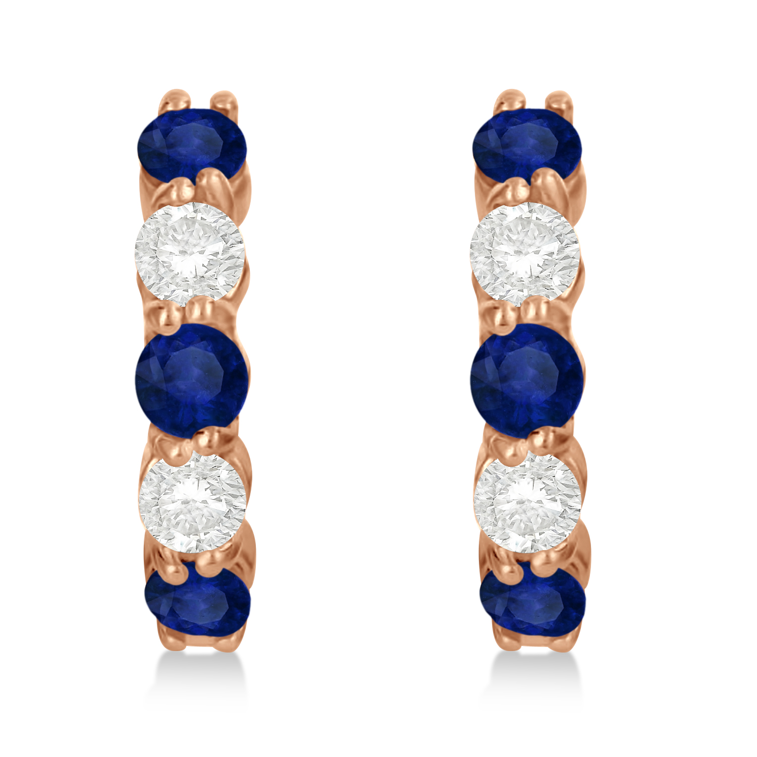 Prong Set Lab Blue Sapphire & Lab Grown Diamond Hoop Earrings 14k Rose Gold (2.06ct)