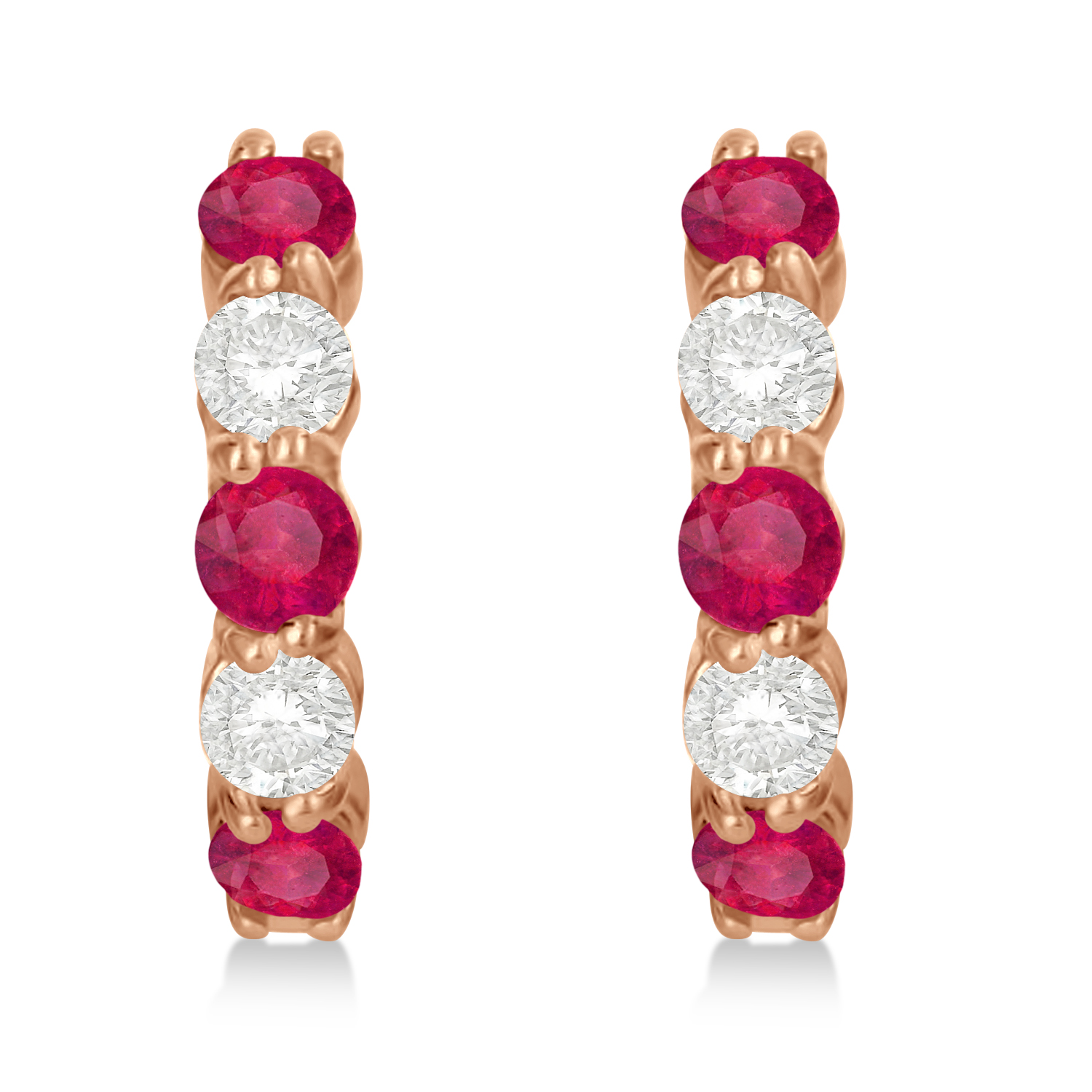 Prong Set Lab Ruby & Lab Grown Diamond Hoop Earrings 14k Rose Gold (1.94ct)
