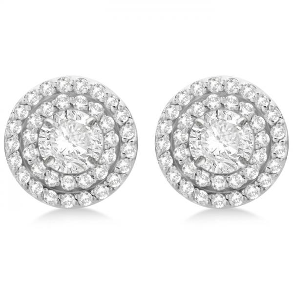 Double Halo Diamond Earring Jackets for 6mm Studs 14k White Gold (0.66ct)
