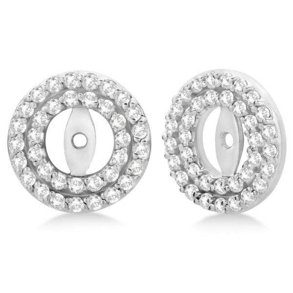 Double Halo Diamond Earring Jackets for 6mm Studs 14k White Gold (0.66ct)