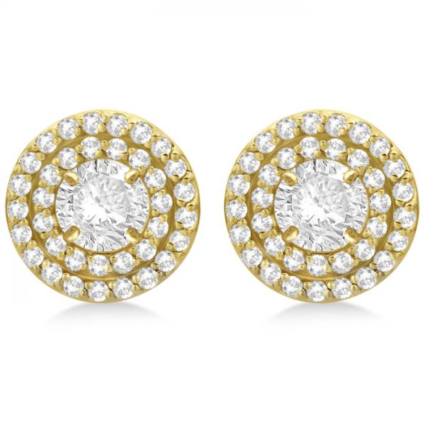 Double Halo Diamond Earring Jackets for 8mm Studs 14k Yellow Gold (0.80ct)