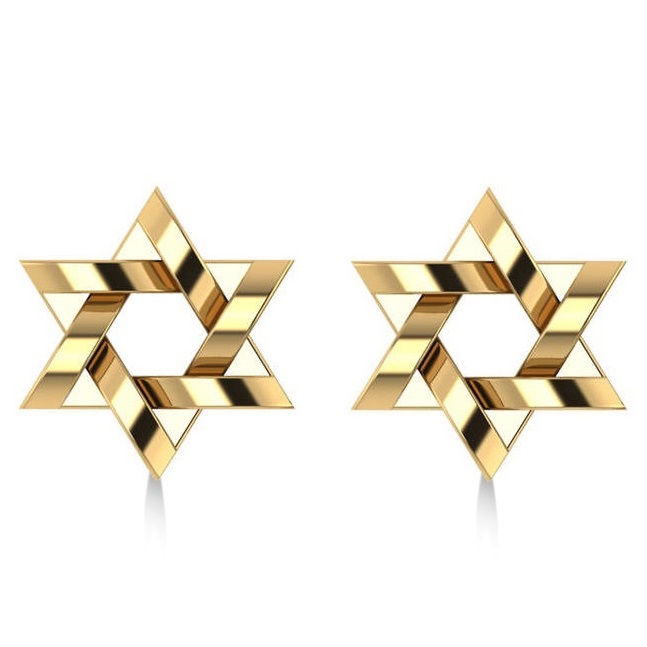 Contemporary Jewish Star of David Earrings in 14k Yellow Gold