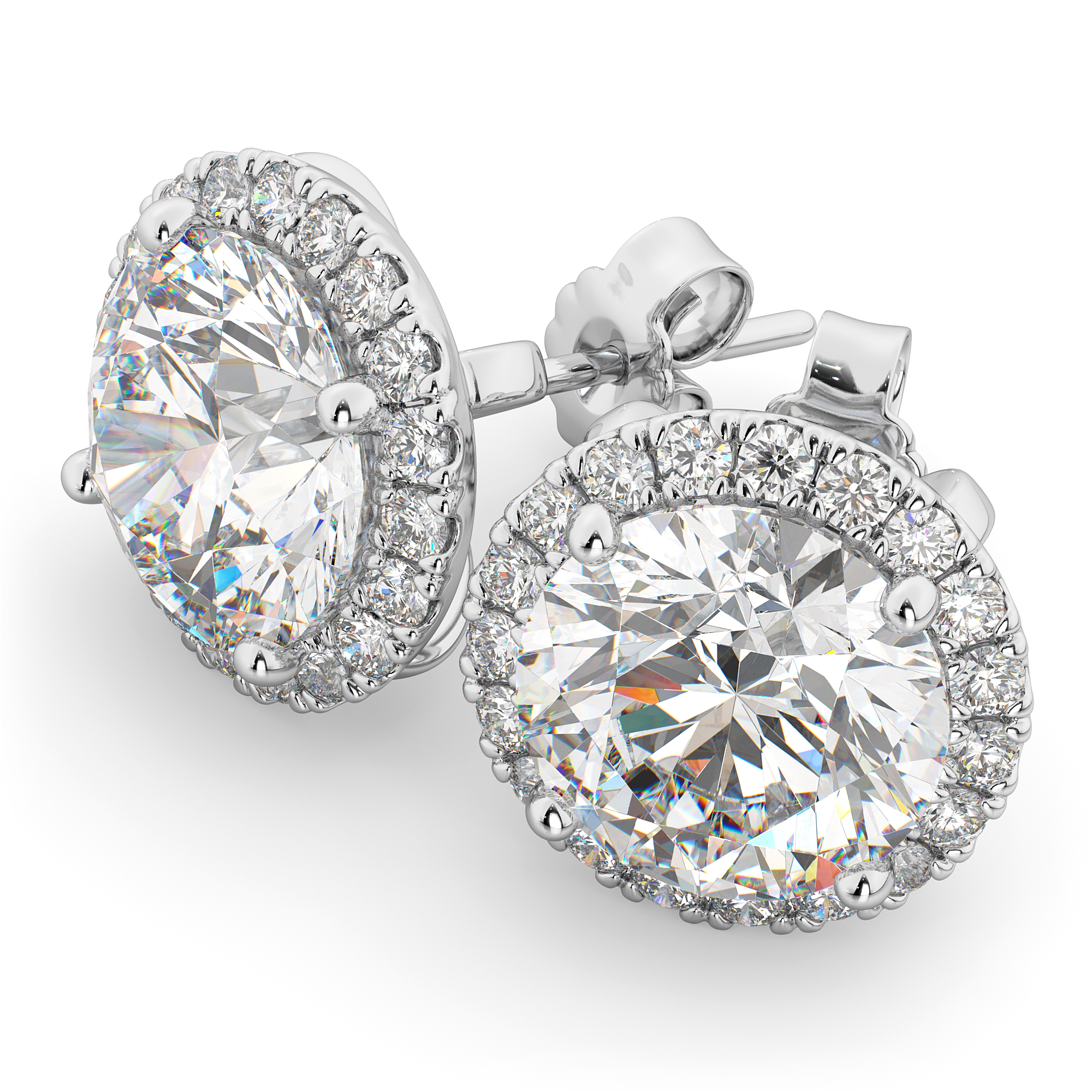 Halo Round Diamond Stud Earrings 14k White Gold (4.57ct)