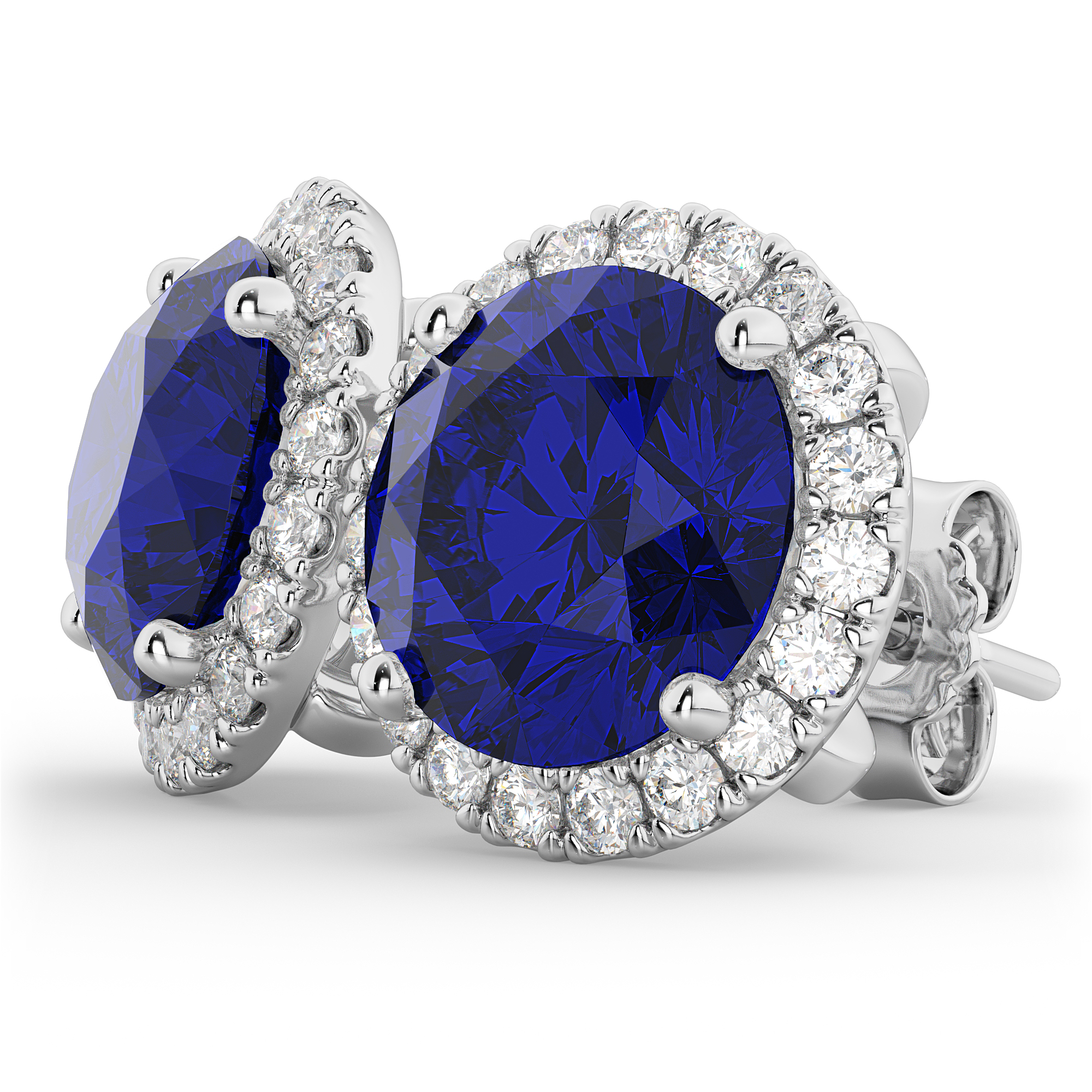 Halo Round Blue Sapphire & Diamond Earrings 14k White Gold (5.17ct)
