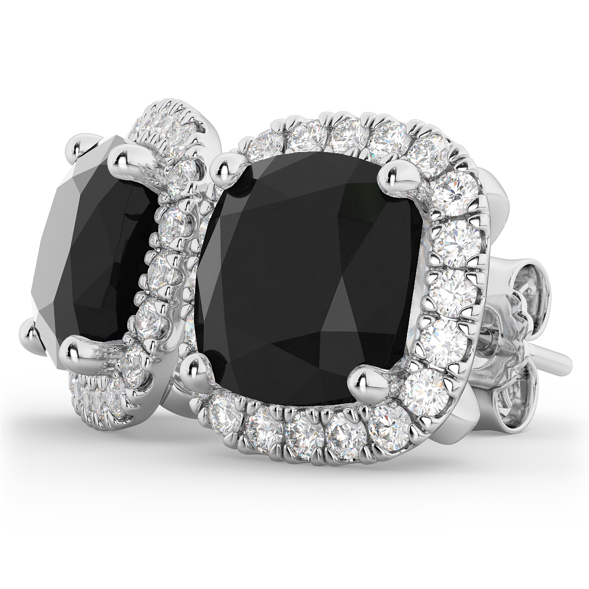 Cushion Cut Black Diamond & Diamond Earrings 14k White Gold (3.10ct)