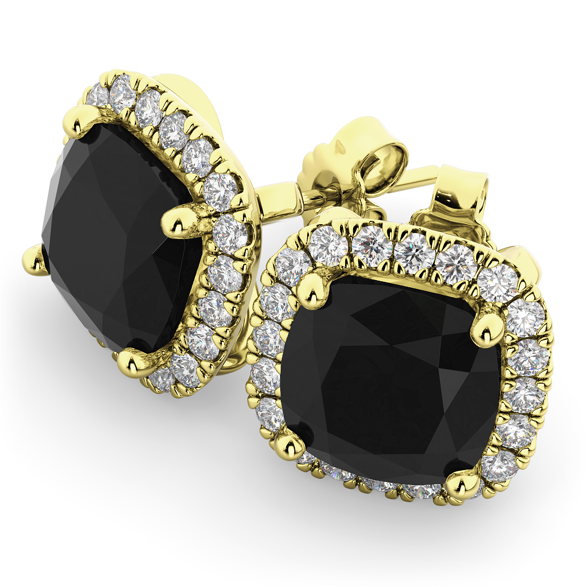 Cushion Cut Black Diamond & Diamond Earrings 14k Yellow Gold (3.10ct)