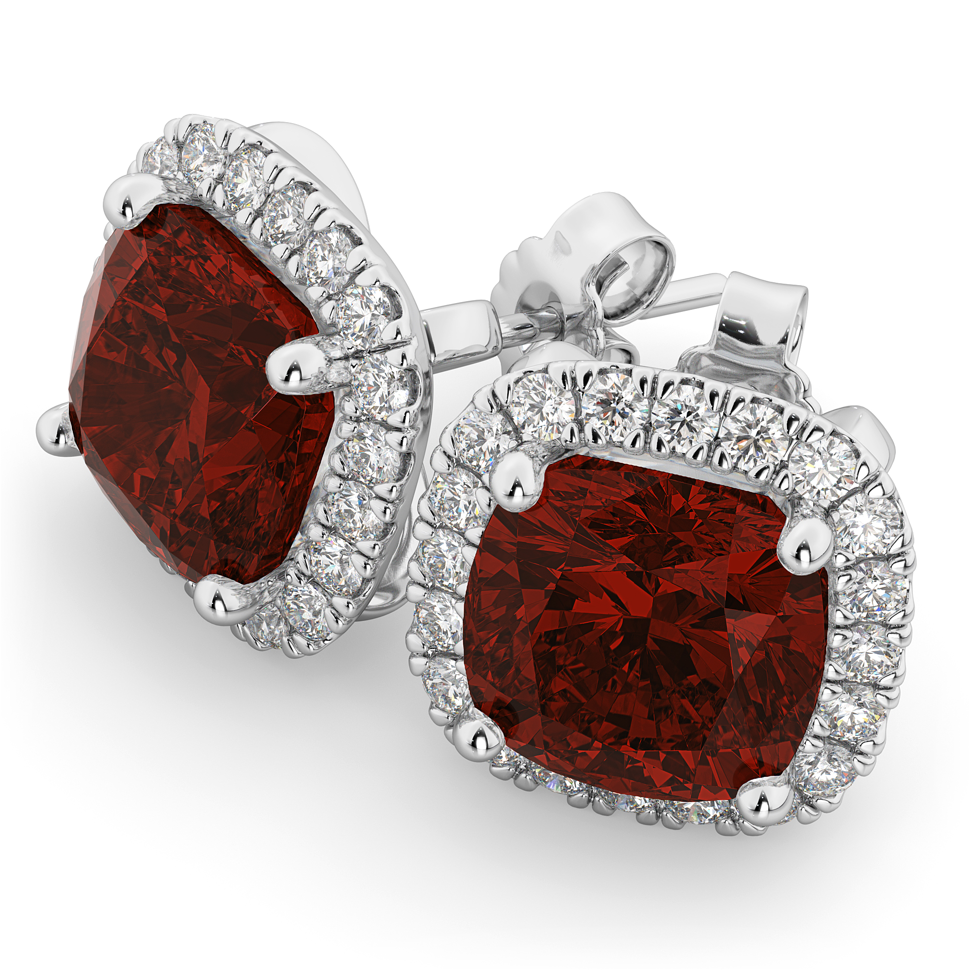 Halo Cushion Garnet & Diamond Earrings 14k White Gold (4.04ct)