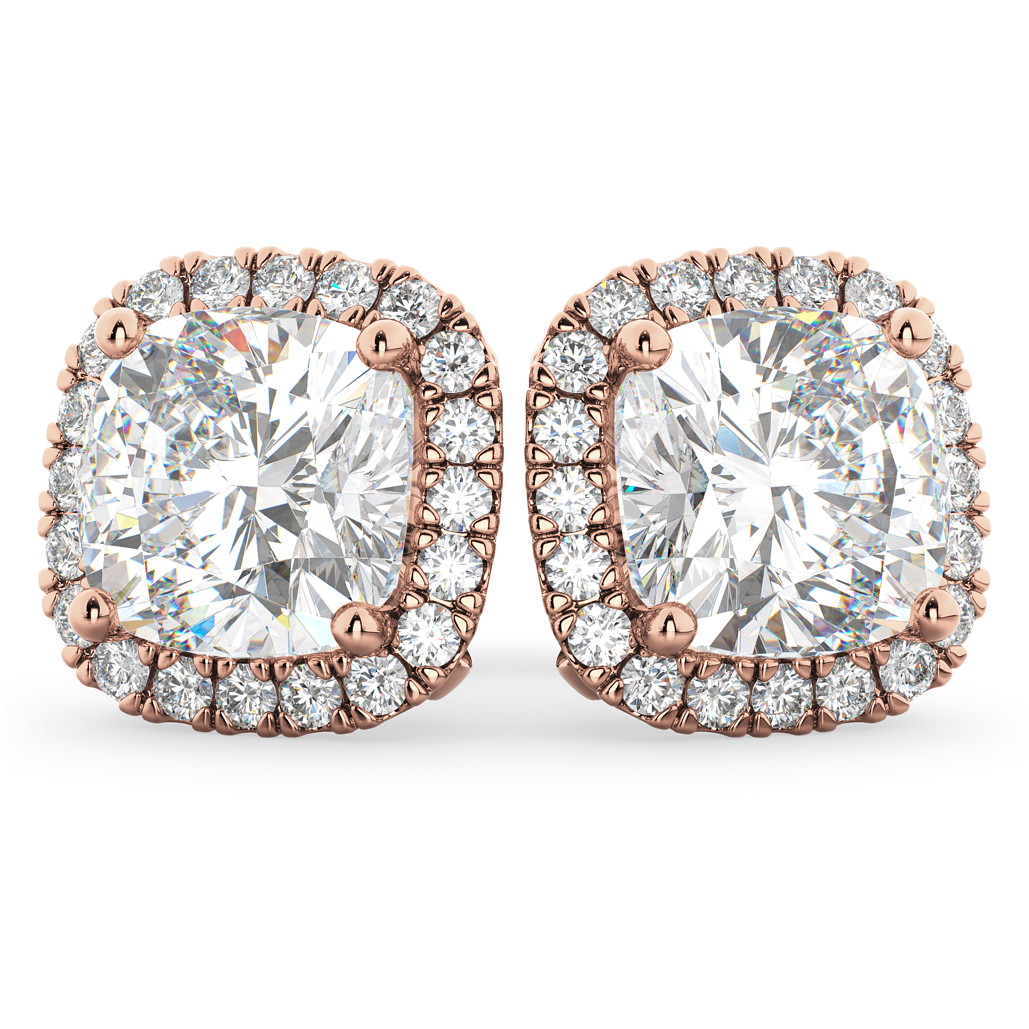 Halo Cushion Cut Lab Grown Diamond Stud Earrings 14k Rose Gold (3.10ct)