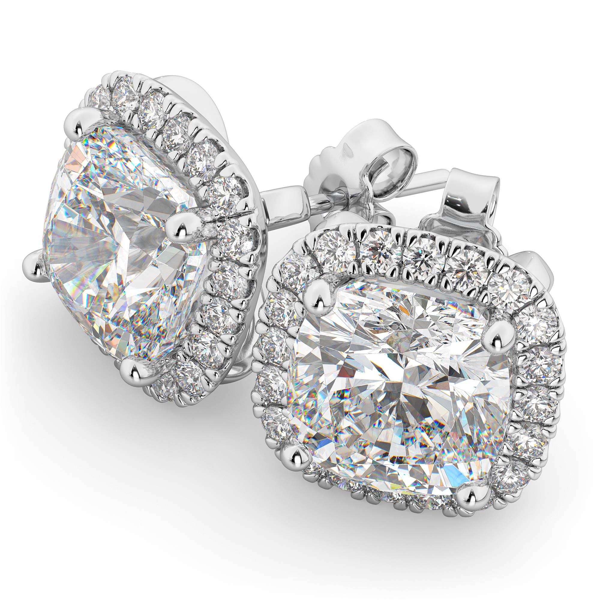 Halo Cushion Cut Lab Grown Diamond Stud Earrings 14k White