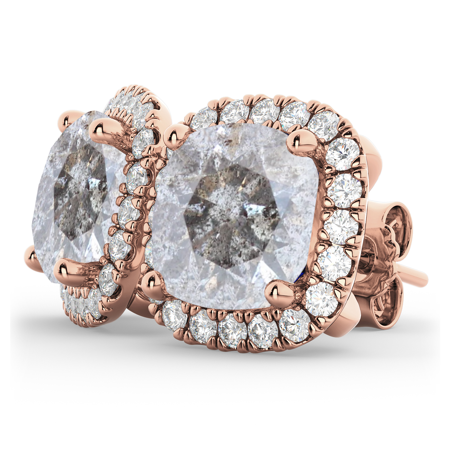 Cushion Cut Salt & Pepper Diamond & Diamond Earrings 14k Rose Gold (3.10ct)