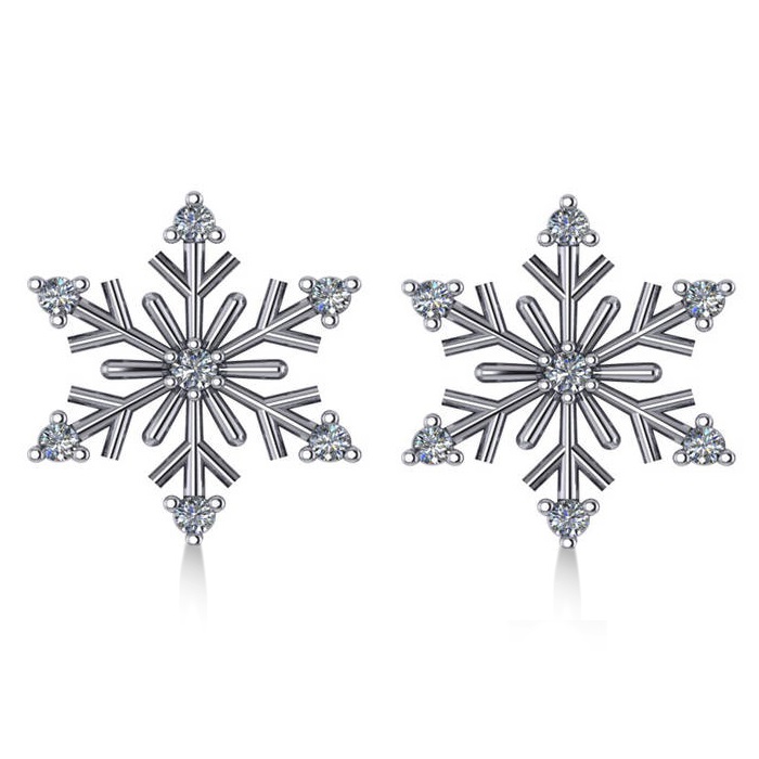 Diamond Snowflake Winter Earrings in 14k White Gold (0.15ct)