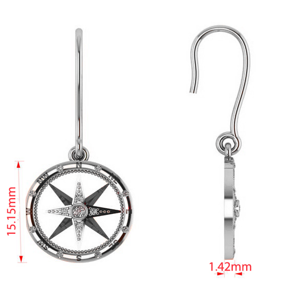 Diamond Nautical Dangle Compass Earrings 14k White Gold (0.16ct)
