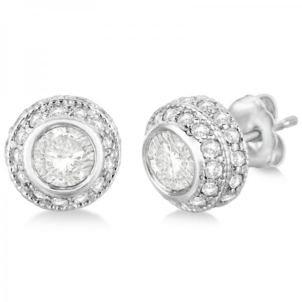 Vintage Double Halo Diamond Earrings 24k White Gold 2 00cts Vintage Double Halo Diamond Earrings 24k White Gold 2 00cts