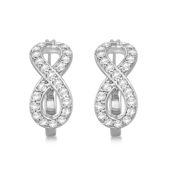 Infinity Shaped Hinged Hoop Diamond Earrings 14k White Gold 0.75ct