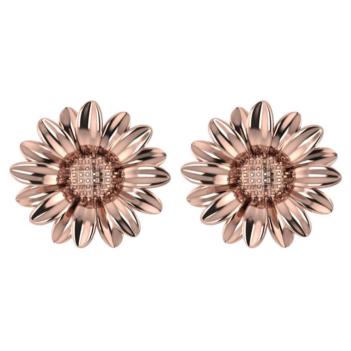 Multilayered Daisy Flower Stud Earrings 14K Rose Gold