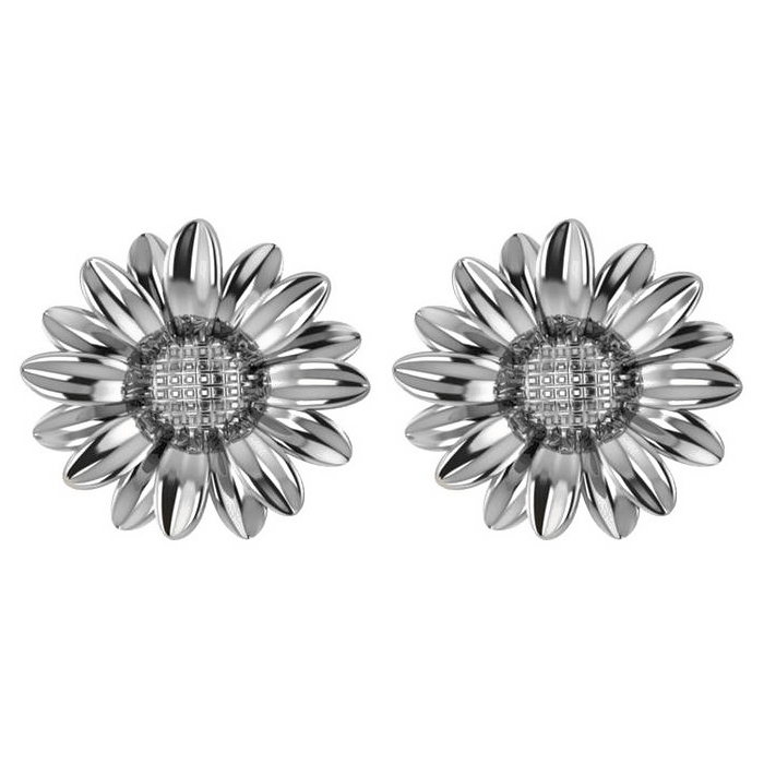 Multilayered Daisy Flower Stud Earrings 14K White Gold