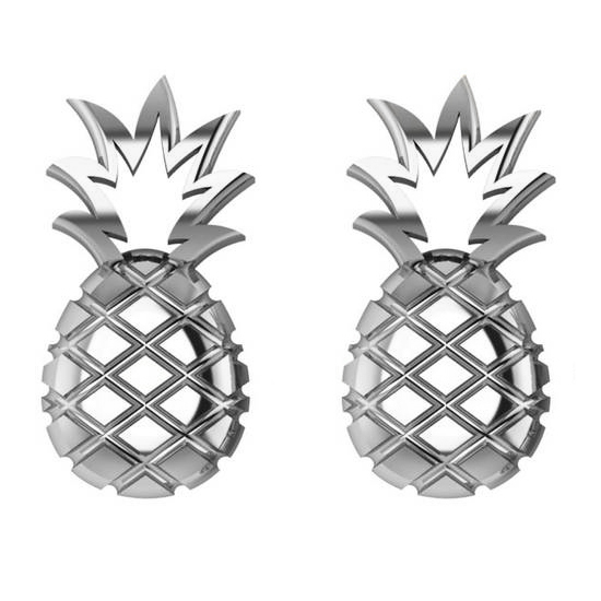 Pineapple Fashion Stud Earrings 14k White Gold