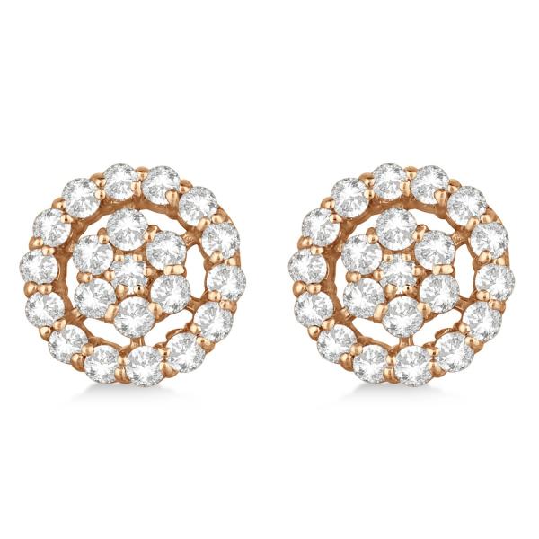Diamond Cluster Earrings with Halo, Pave Set 14k Rose Gold 1.50ct
