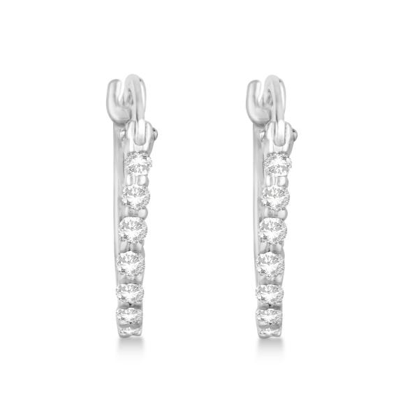 Genuine Diamond Hoop Earrings Pave Set in 14k White Gold 0.25ct