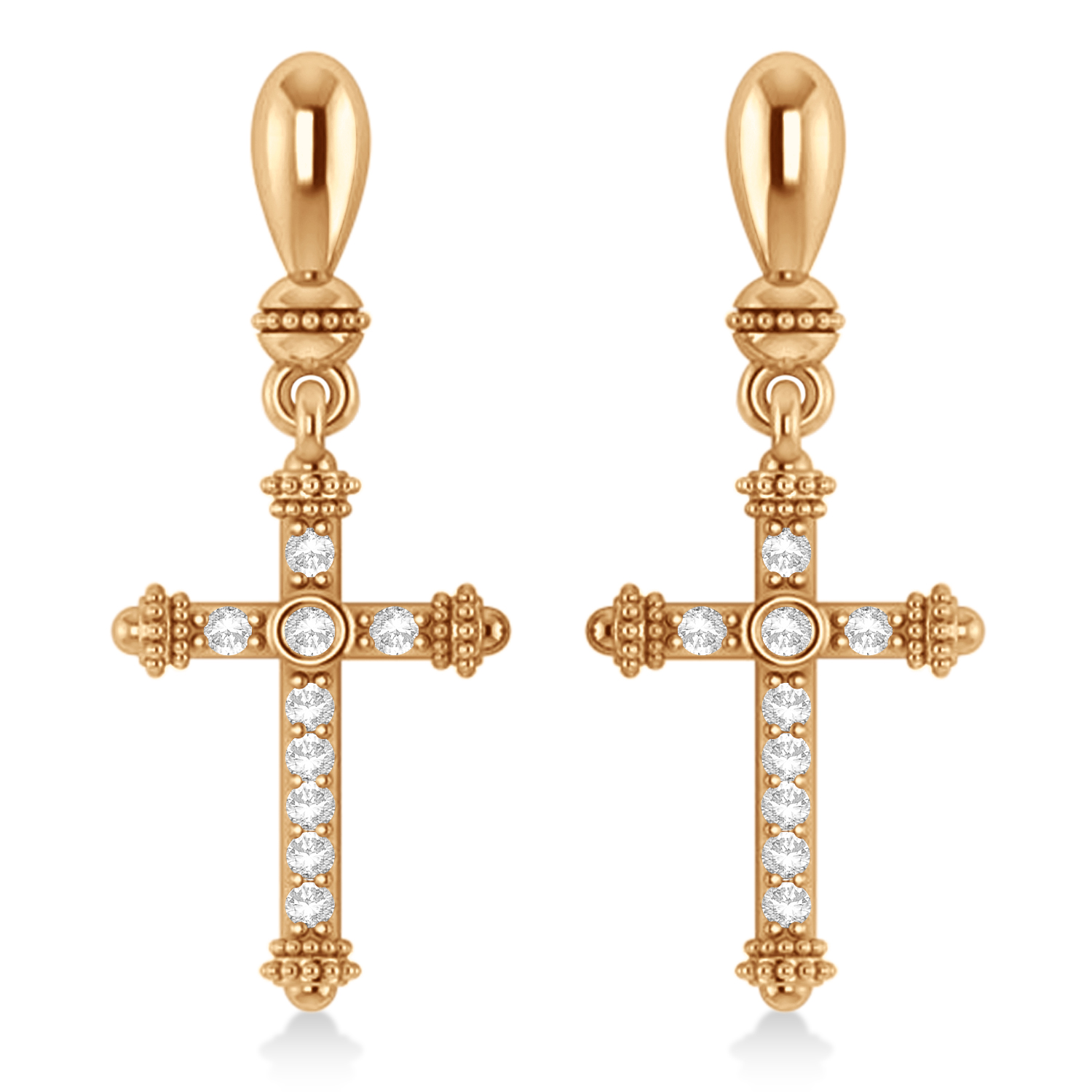 Diamond Cross Drop Earrings 14k Rose Gold (0.25ctw)