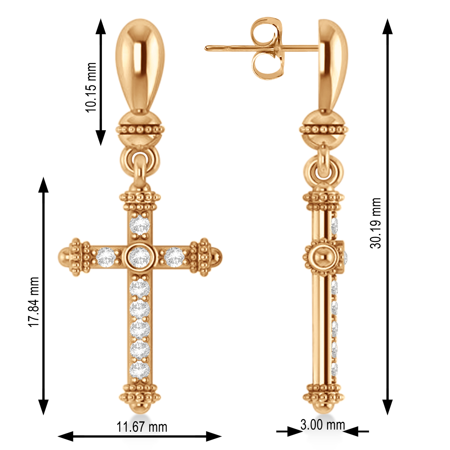 Diamond Cross Drop Earrings 14k Rose Gold (0.25ctw)
