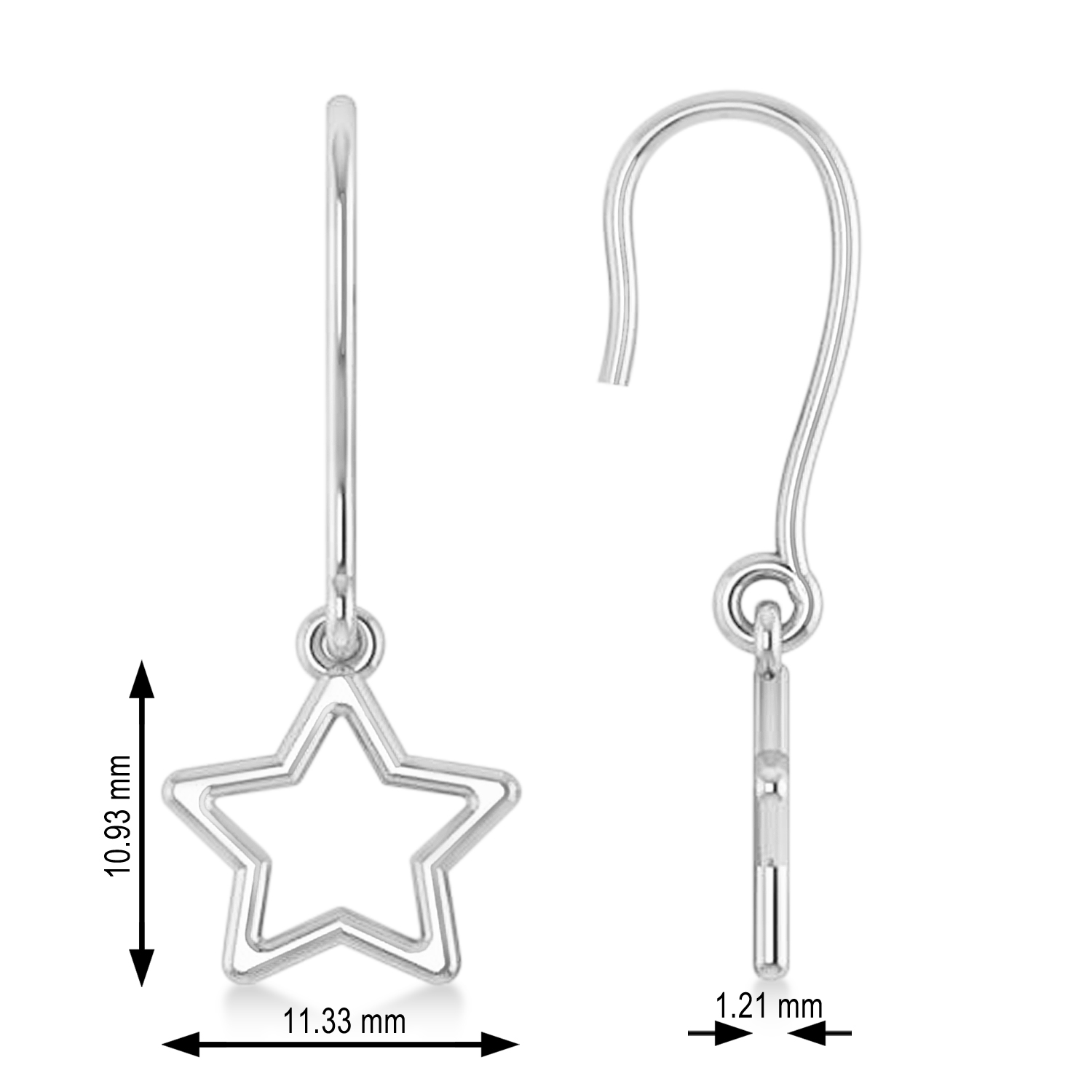 Galaxy Star Dangle Earrings 14k White Gold