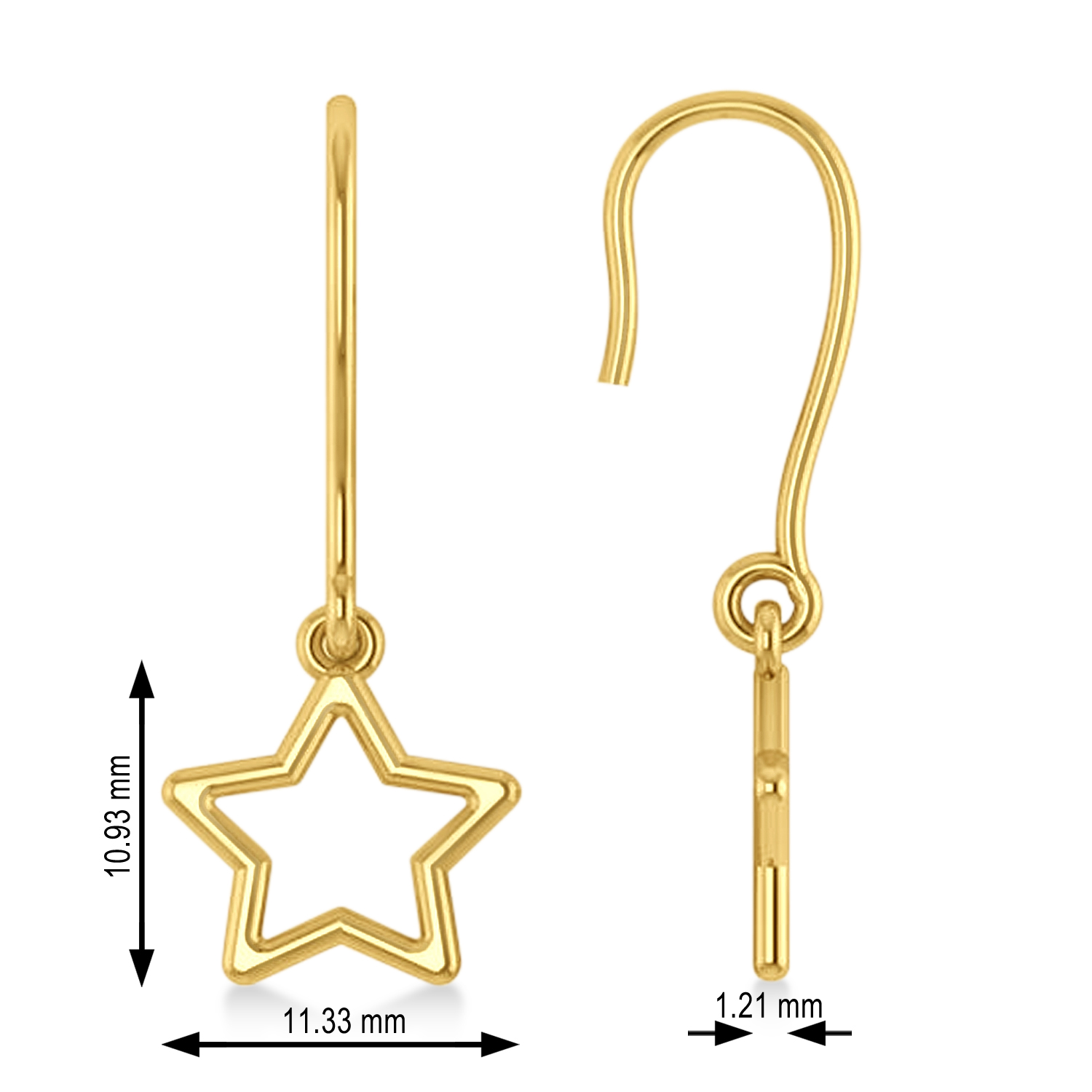 Galaxy Star Dangle Earrings 14k Yellow Gold