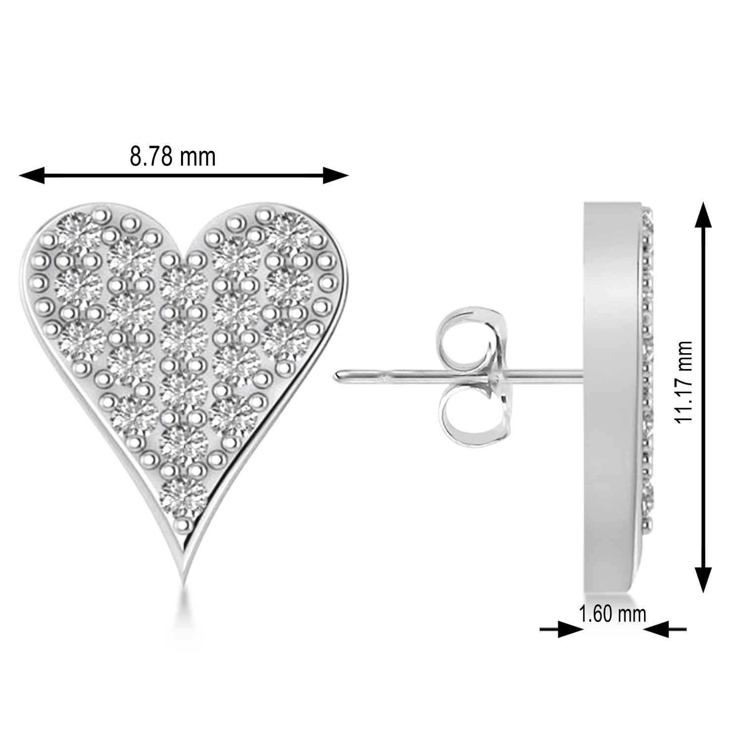 Diamond Pave Elongated Heart Earrings 14k White Gold (0.38ct)