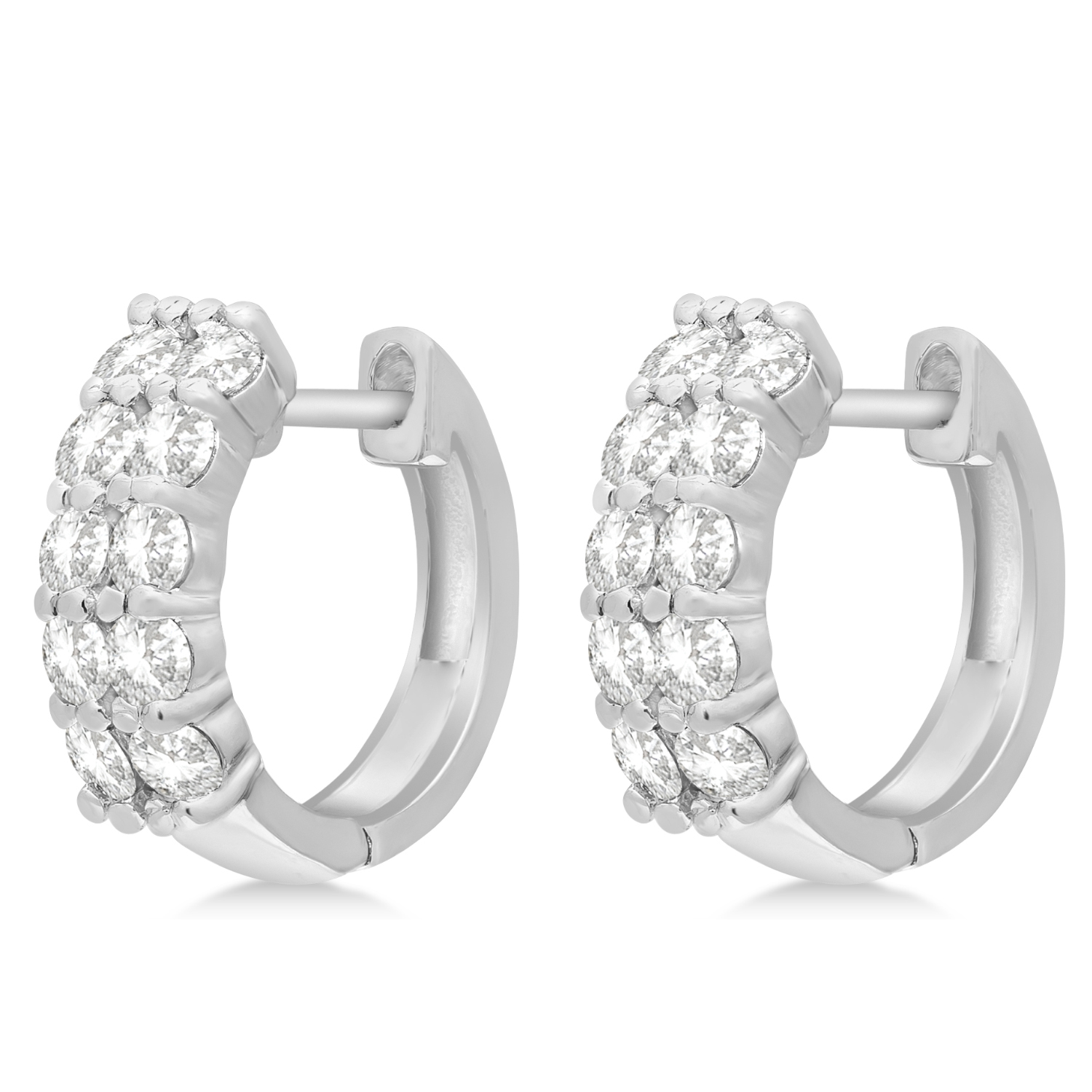 Double Row Diamond Huggie Earrings 14k White Gold (1.00ct)