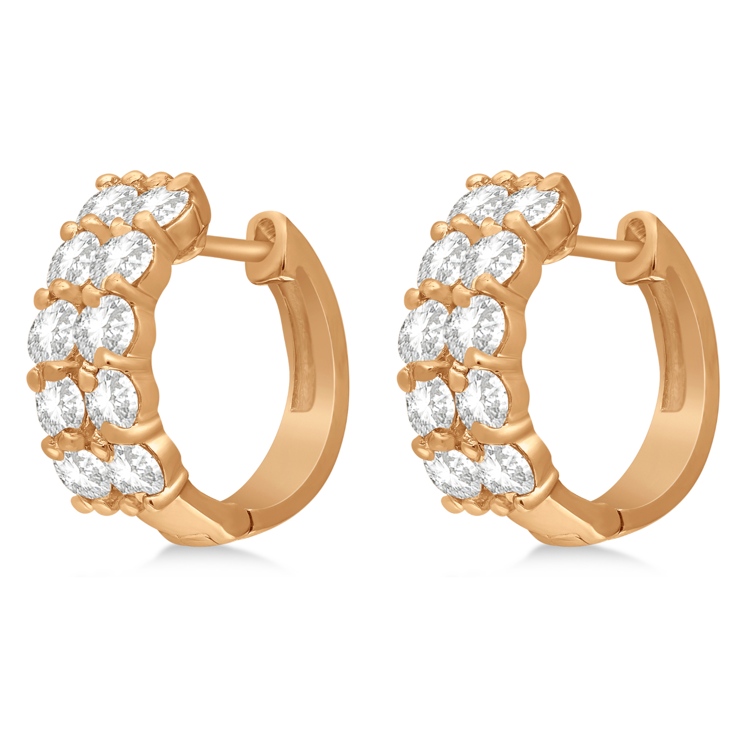 Double Row Diamond Huggie Earrings 14k Rose Gold (2.00ct)