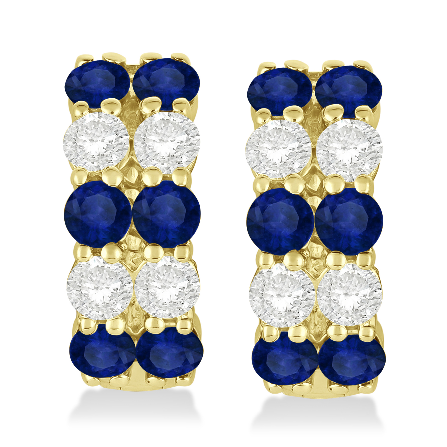 Double Row Sapphire & Diamond Huggie Earrings 14k Yellow Gold (2.60ct)