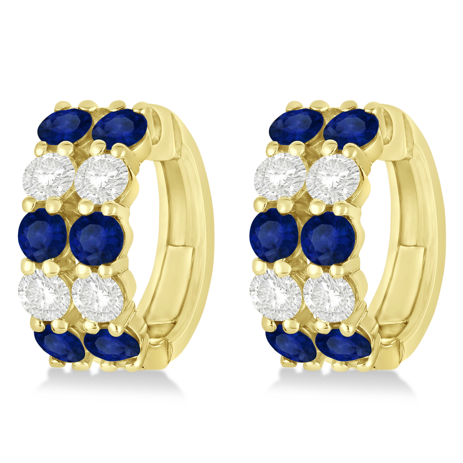 Double Row Sapphire & Diamond Huggie Earrings 14k Yellow Gold (2.60ct)