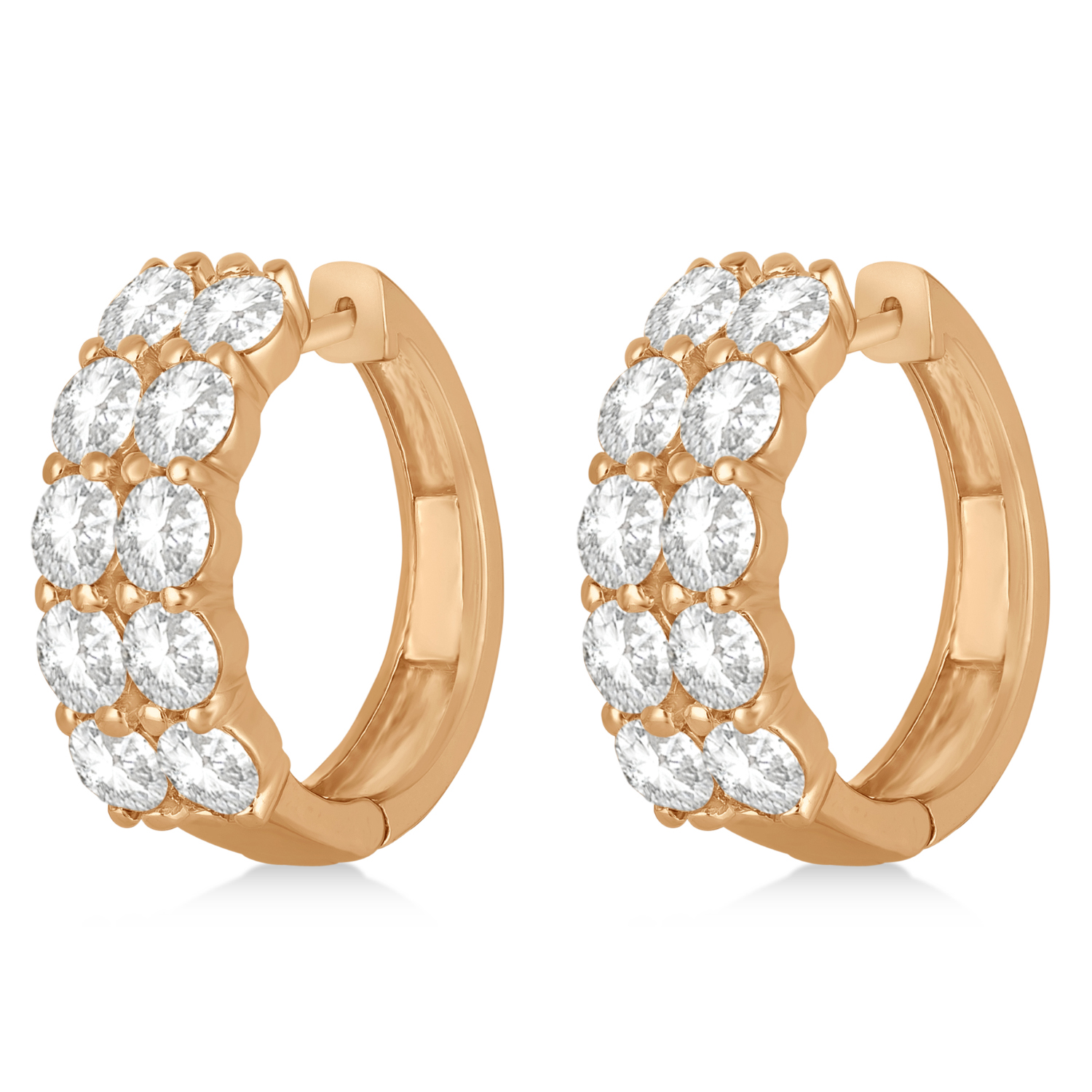 Double Row Diamond Hoop Earrings 14k Rose Gold (4.00ct)
