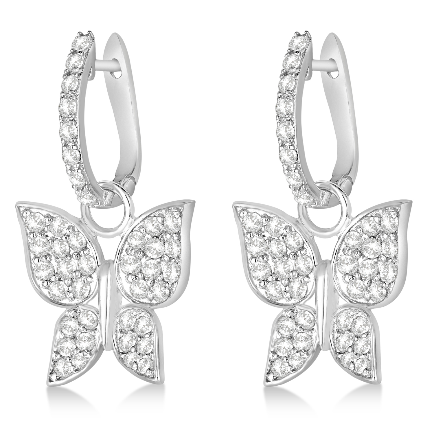 Diamond Butterfly Drop Earrings 14k White Gold (1.26ct)